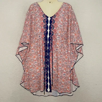 Cabana Life Swim Coverup Caftan Womens L Drawstring UPF Batwing Sleeve Beach - Image 1 of 4