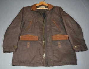Woolrich Men's Field Coat Oil Cloth Cotton Blend Brown w Corduroy Collar Size L* - Picture 1 of 7
