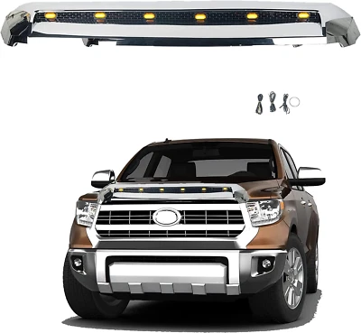 Front Hood Molding Grille Trim Fits TOYOTA TUNDRA 2014-2021 Chrome w/ led Lights - Image 1 of 4