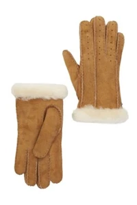 Neu mit Etikett UGG Australia perforierte Lederhandschuhe Lammfellmanschette kastanienbraun Large - Bild 1 von 1