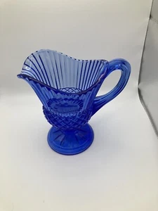 Ancien pichet à sauce Avon Mount Vernon Fostoria BLEU COBALT Washington - Photo 1/8