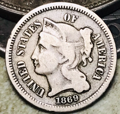 1869 Three Cent Nickel Piece 3C Ungraded Circulated Choice US Type Coin CC18183 Cover