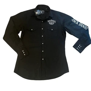 NEW Jack Daniels Pearl Snap Button Up Shirt Mens M Embroidered Western Spell Out - Picture 1 of 8