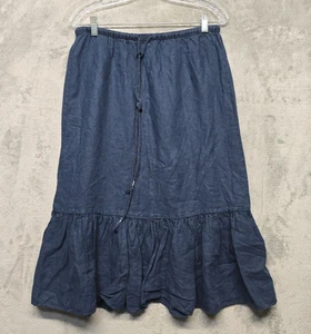Tommy Bahama Skirt Womens Sz Small Blue Linen Ruffle Hem Preppy Coastal Summer - Picture 1 of 10