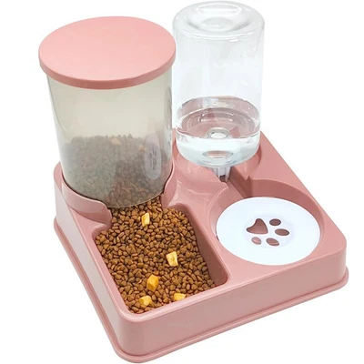 Juego Dispensador de Agua Alimentador Automático para Gatos, 2 en 1 Inclinado Automático Alimento para Mascotas Foto 1 de 4