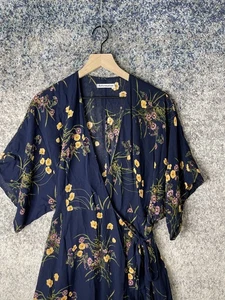 Reformation Dress Womens XL Navy Blue Floral Maxi Wrap Viscose Kimono Sleeve - Picture 1 of 8