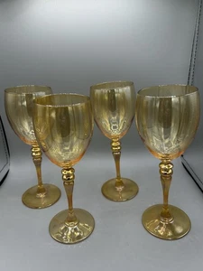 Vintage Hand Painted 24k Gold Set Of 4 SI-AN champagne glasses Made in Italy - Picture 1 of 10