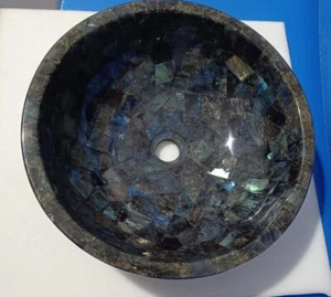 16"x16" Labradorite Stone Sink, Vessel Sink, Round Wash Basin Sink, Handmade Art - Picture 1 of 8
