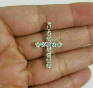 Real Lab Grown VS Diamond Cross Pendant 14k Gold Plated Over 925 Sterling Silver - Picture 1 of 5
