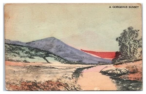 Tarjeta de acuarela genuina Una hermosa puesta de sol hecha por Orsoni Process postal - Imagen 1 de 2