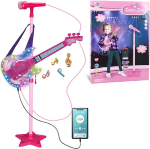 Guitar and Microphone Set for Kids,Guitar Toys with Music&Colorful Light,Adjusta