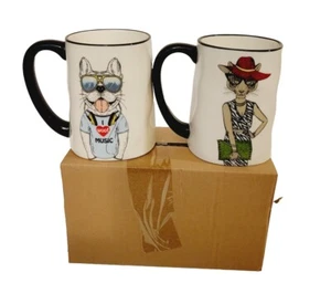 Signature Housewares Hipster Animal Coffee Mugs Cups White 17.5 oz. Dog, Tiger - Picture 1 of 3