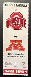 Ohio State vs Minnesota 11/2/2002 Game Seven College Football Ticket Stub