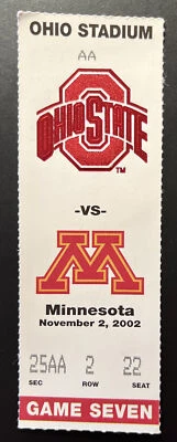 Ohio State vs Minnesota 11/2/2002 Game Seven College Football Ticket Stub - Image 1 of 2