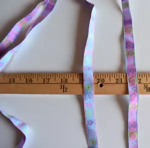 JACQUARD FLORAL DESIGN BRAID TRIM BLUE ON PINK 2 YARDS X 1/2 INCHES WIDE - Picture 1 of 2