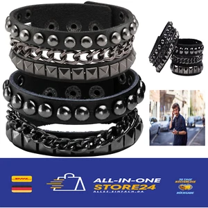 Premium Gothic Nietenarmband breites Armband PU Leder - Bild 1 von 7