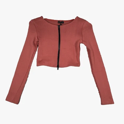 Camisa Zorro Blanco Mujer Grande Terracota Acanalada Tejida Cremallera Recortada Atletismo Foto 1 de 4