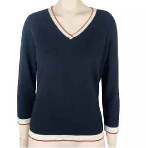MAGLIONE MAG BY MAGASCHONI NERO ROSSO PANNA CASHMERE, SCOLLO A V, A RIGHE, TAGLIA MEDIA - Foto 1 di 5