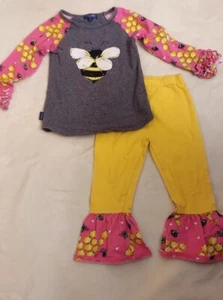 GIRLS SIMPLY SOUTHERN BOUTIQUE BUMBLE BEE OUTFIT 2 PC TODDLER Sz 4T HONEY COMB - Picture 1 of 13