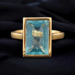 925 Sterling Silver 12x10 mm Baguette Shape Aquamarine Ring Solitaire Ring - Picture 1 of 9