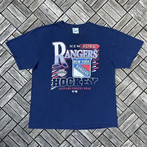 New York Rangers T Shirt Retro 90s Vintage Tubular 47 Brand  NHL Stanley Cup  XL Cover