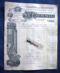 LILLE Facture 1938 + BUVARD EPAIS / Fournitures ameublement F CORNU - Picture 1 of 2