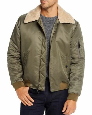 7 For All Mankind Men's Sherpa Trim Bomber Jacket In Army Green, Size L - Image 1 of 4