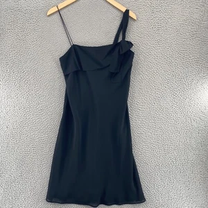LOFT Dress Womens 2 Black Slip Chiffon Bow Accent Mini One Shoulder Party NWT - Picture 1 of 11
