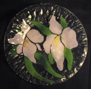 Sydenstricker glass plate Orchid pink flowers 8.5" plate orig sticker - Picture 1 of 3