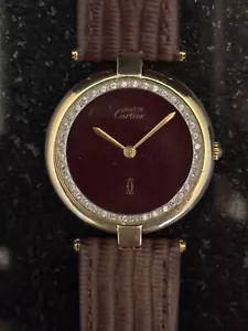 Cartier Must De Cartier Vendome 29mm Rare Burgundy Dial w Diamonds Gold Plated - Picture 1 of 7