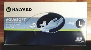 HALYARD AQUASOFT Powder-free Blue Nitrile Medical gloves 300/box Large NEW - Picture 1 of 4