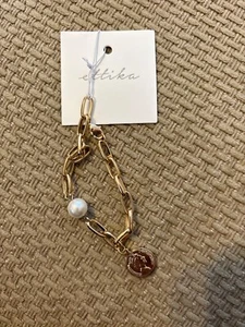 Pulsera de eslabones de cadena con dije de perlas ETTIKA nueva - Imagen 1 de 3