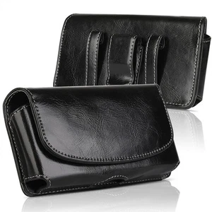 Horizontal Business Men's Leather Cell Phone Pouch Case Cover Belt Loop Holder - Picture 1 of 14