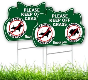 2 PC Keep Off Grass Sign - 8x12 Double Sided Coroplast No Peeing No Pooping Dog  - Picture 1 of 7