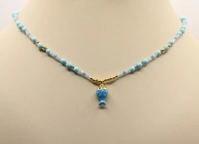 COLLANA ARGENTO DONNA TURCHESE SPINELLO EMATITE  PESCIOLINIO SMALTATO CM 40-45 - Immagine 1 di 4