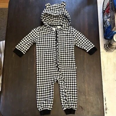 Baby Gap 格子法兰绒连帽连体拉链套装 12-18 个月男女通用舒适 — 第 1/4 张图片