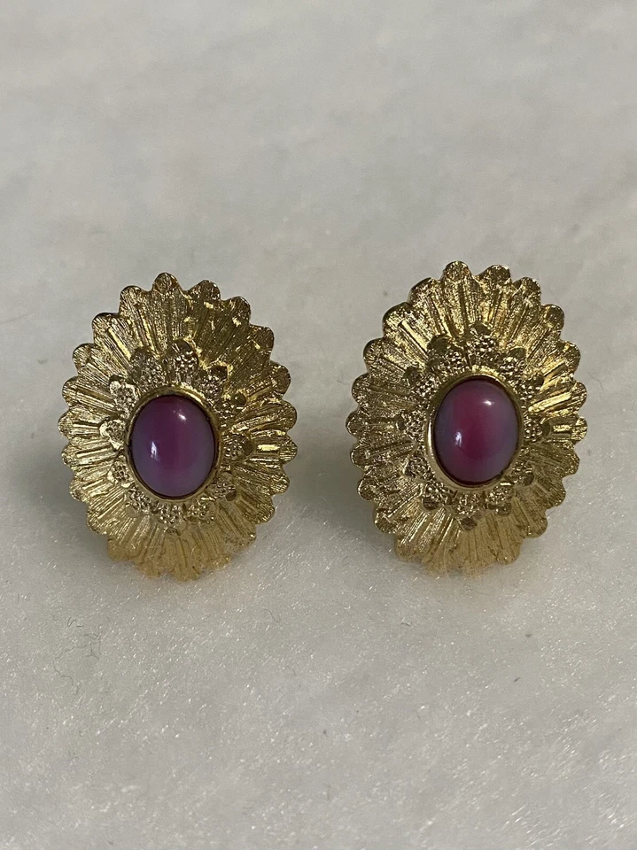 VINTAGE GOLD TONE AVON FLOWER CUFF LINKS W/ MILKY ROSE STONE Foto 1 de 1