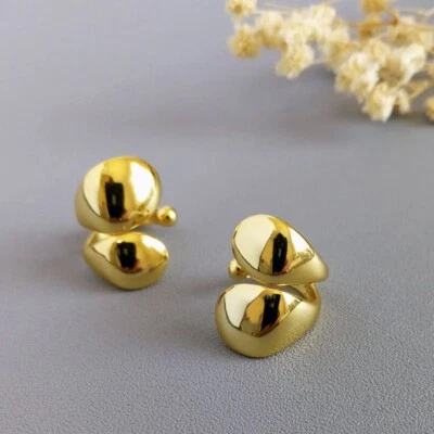 PAIR Double Petals Gold Plated Sterling Silver Earring Ear Cuff Non Piercing - Image 1 of 4