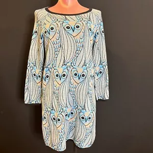 Anthropologie Monogram Nestled Owl Tunic Sweater Long Sleeve Women Blue M - Picture 1 of 6