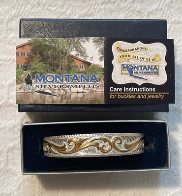 Montana Silversmiths Jewelry Womens Bracelet Scroll Cuff Classic Silver Gold NEW - Image 1 of 4