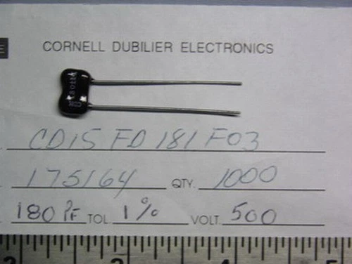 15 Cornell Dubilier CD15FD181FO3 180pF 500V 1% Dipped Silver Mica Capacitors
