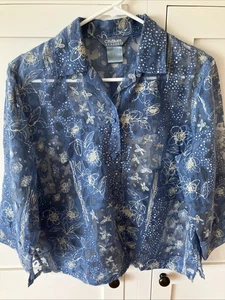 Vintage City Blues by Koret Sheer Blouse, Size PS, Blue, Floral - Picture 1 of 11