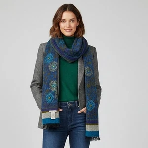 Tie Rack London Wool Modal Floral Scarf Boho Embroidered Fringe Wrap 60x19 - Picture 1 of 8