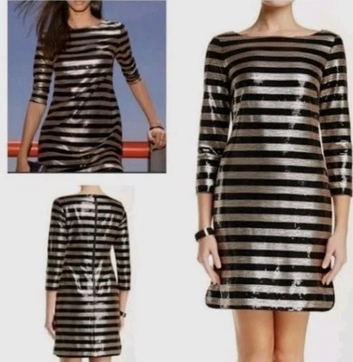 VINCE CAMUTO Women Size 10P  Black & Gold Sequin Crew Neck Sheath Dress NWT - Image 1 of 4