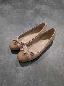 Women's Russel & Bromley Beige Pink Leather Ballerinas Flat Shoes Size 4.5 - Picture 1 of 9