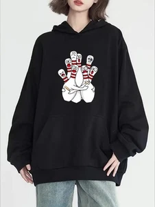 Damen Relaxed Hoodie mit Kängurutaschen - mit Bowling Pin Print Des - Bild 1 von 7