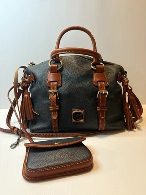 Dooney & Bourke Bristol Satchel Shoulder Bag With Matching Pouch Deep Teal Brown - Image 1 of 4