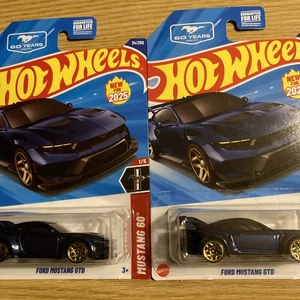 HOT WHEELS 2025 #34 FORD MUSTANG 60  GTD DARK BLUE LOT OF 2 - Picture 1 of 5