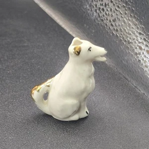 Mini jarrón de porcelana de colección para perro estatuilla jarra terrier cachorro oro blanco casa de muñecas - Imagen 1 de 12
