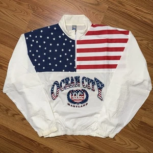 Vintage Ocean City Maryland Half Zip Pullover Windbreaker OSFA Flag USA Made 90s - Picture 1 of 9
